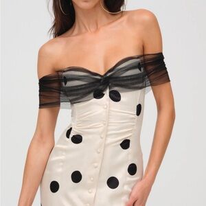 For Love And Lemons Cream and Black Strapless Dress